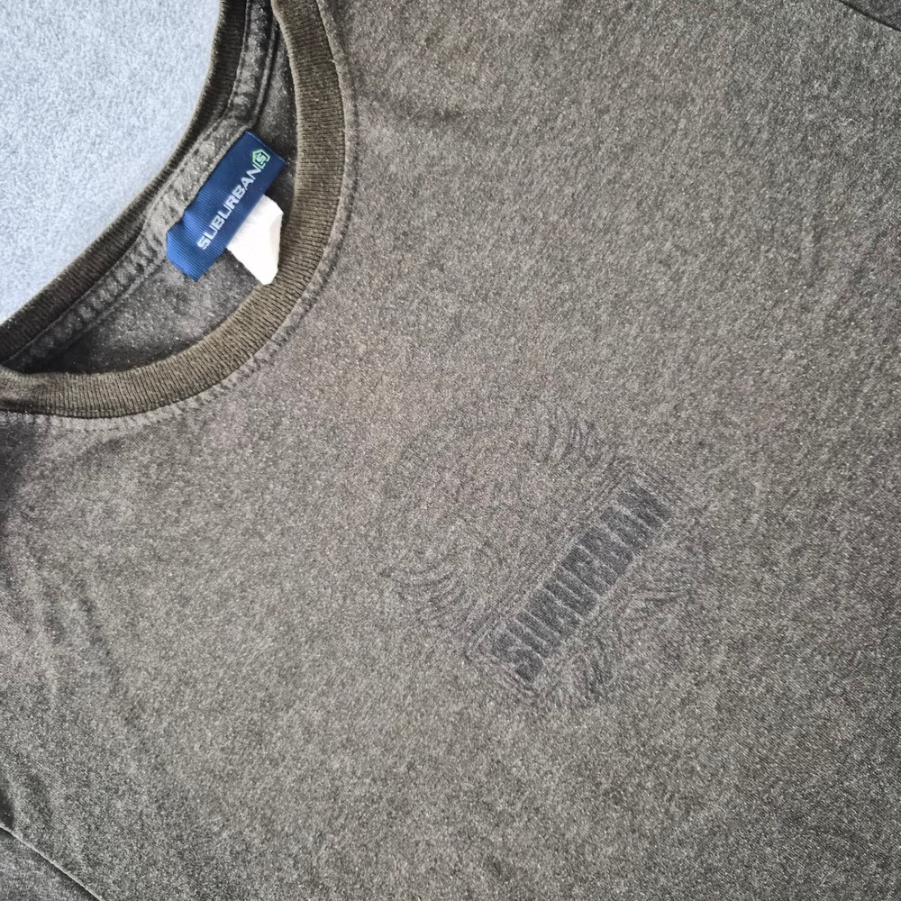Suburban Mens Short Sleeve Graphic T-Shirt Faded Olive Green Heather Crew Neck M